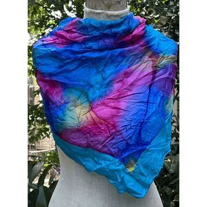 Beautiful Vintage 90s  Hand Rolled Watercolor Dyed 100% Silk Scarf - 34" x 34"